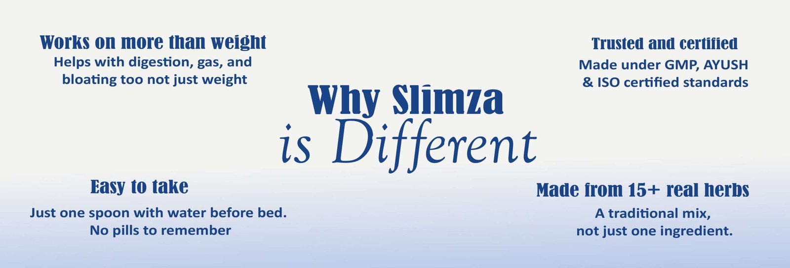 Sheeza Slimza Powder infographic highlighting herbal ingredients, ease of use, and product quality.